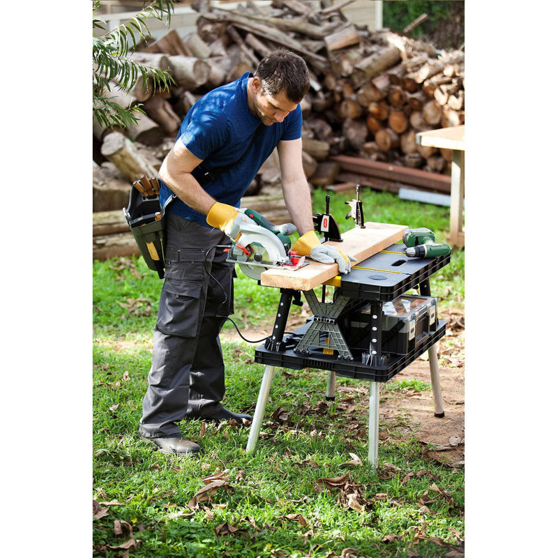 Keter Folding Portable Workbench Sawhorse with (2) 12" Clamps, Black